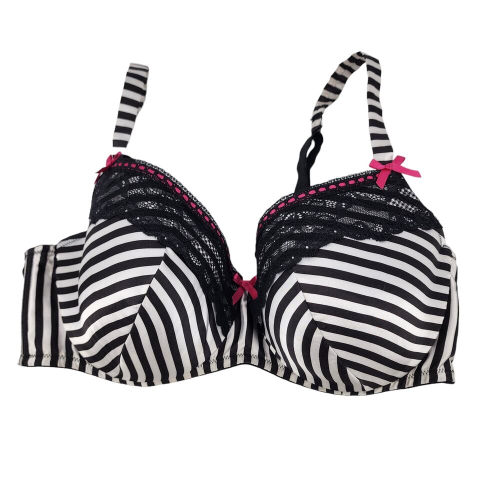 Cacique Lace Black and White Striped Full Coverage Underwire Bra Size 40DD